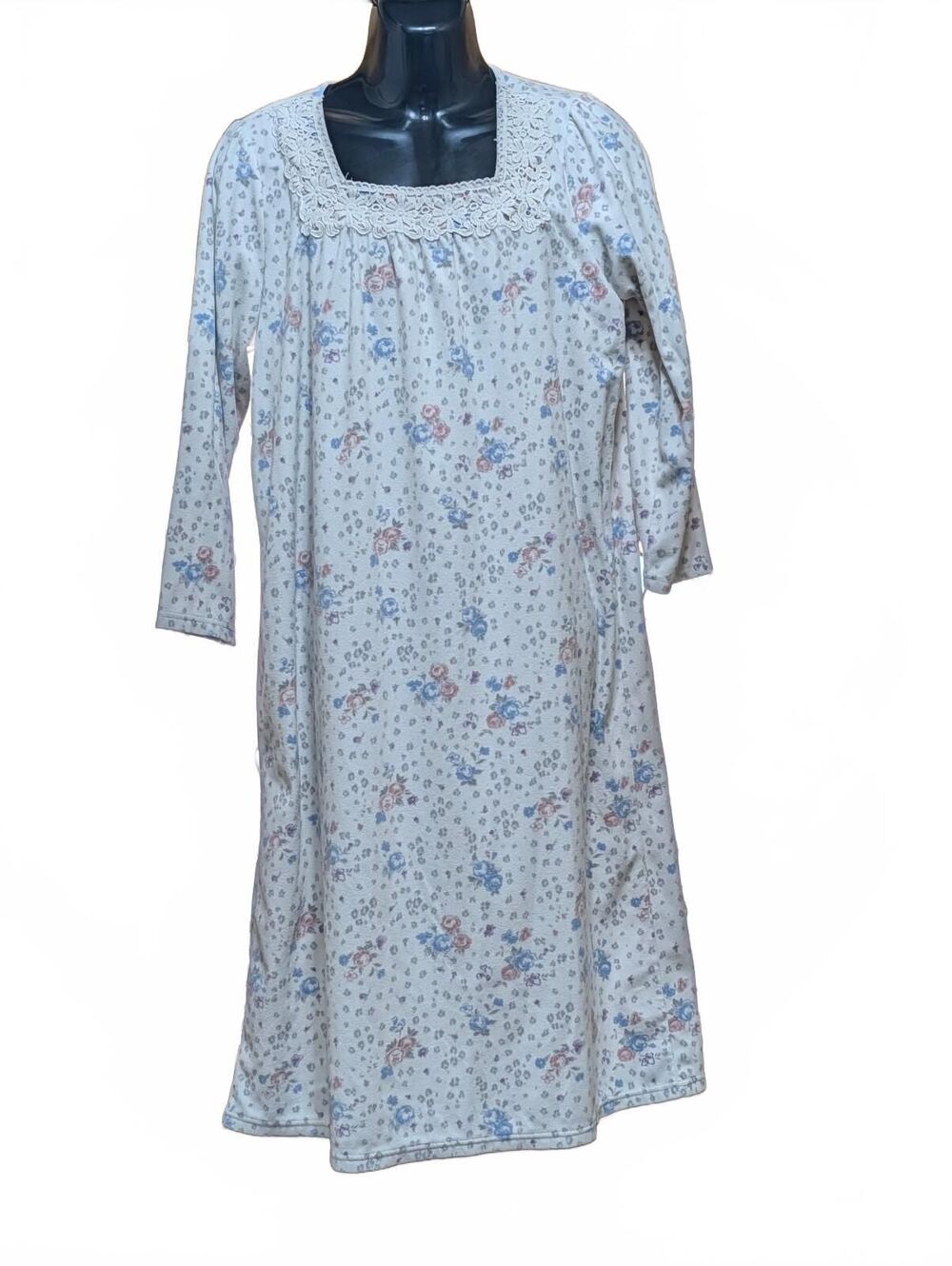 Charter Club Fleece Nightgown Dress XL Floral Lace Square Neck Grannycore PJ